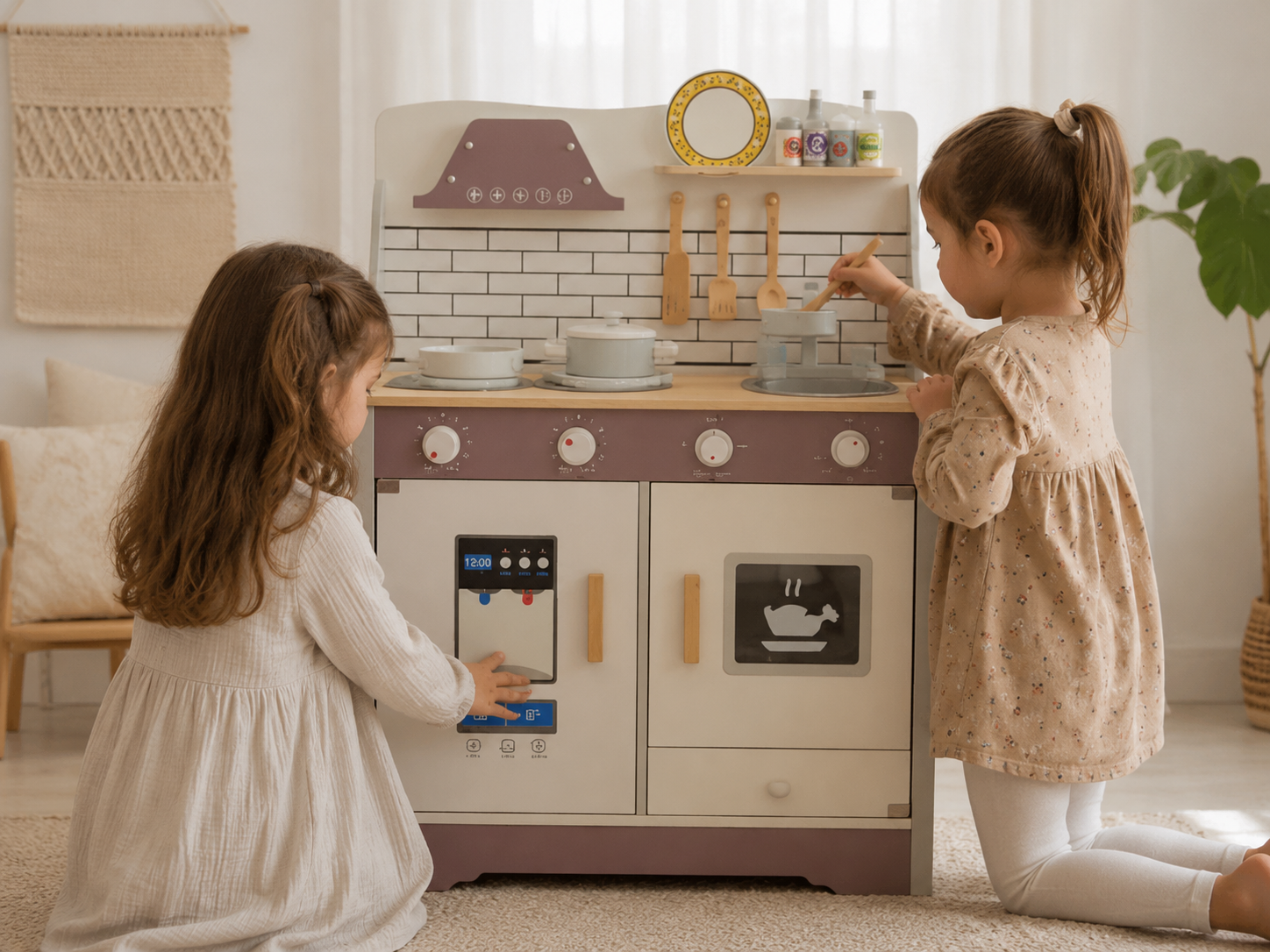 Cocina de madera con accesorios 76x60x26cm. Gris
