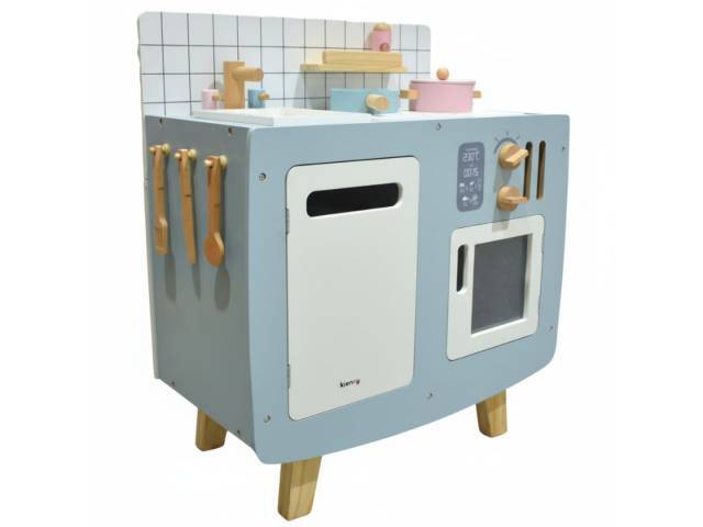 Cocina de madera con accesorios 63x53x30.5cm. Celeste
