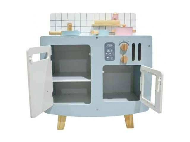 Cocina de madera con accesorios 63x53x30.5cm. Celeste