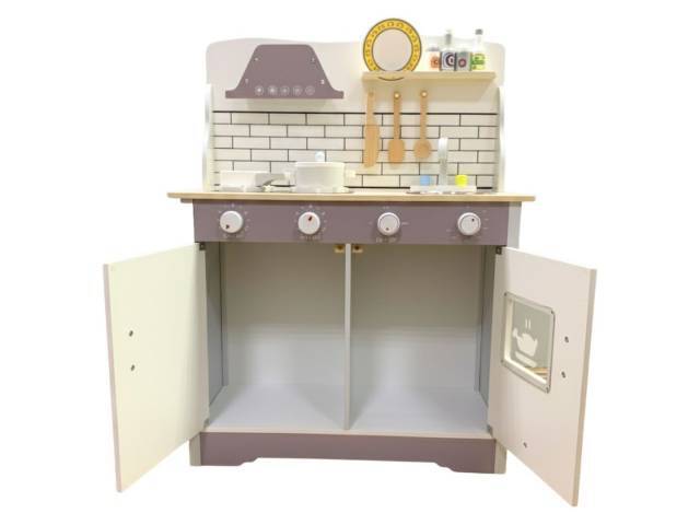 Cocina de madera con accesorios 76x60x26cm. Gris